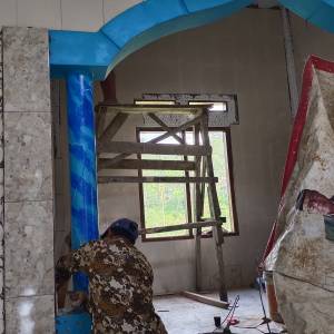 Pemasangan Keramik MIhrab Kegiatan Nurul Falah KAB. CIAMIS