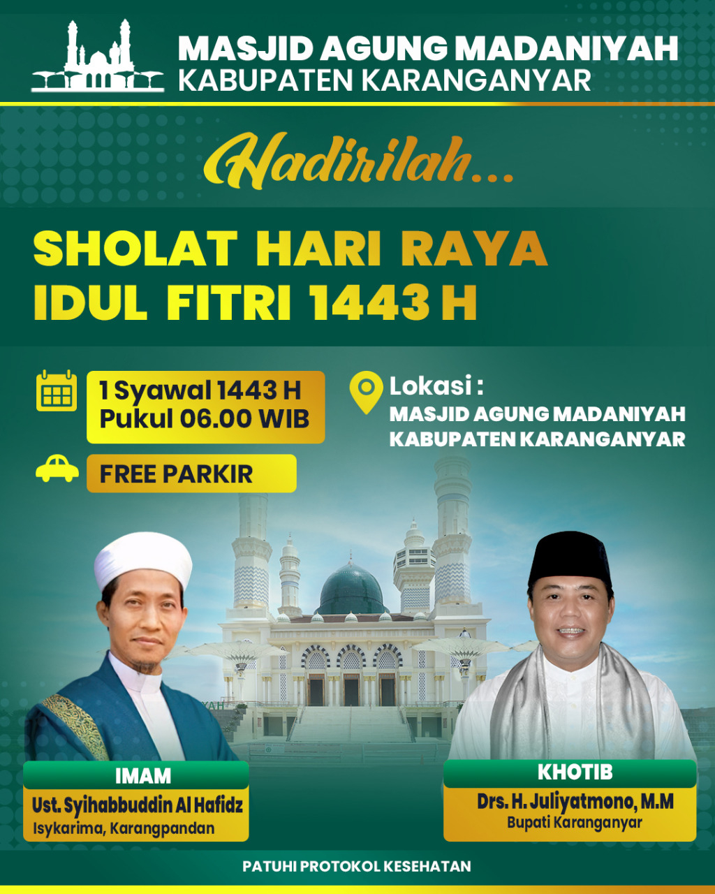 Sholat Hari Raya Idul Fitri 1443 H tahun 2022 Kegiatan Masjid Agung Madaniyah Kabupaten Karanganyar KAB. KARANGANYAR