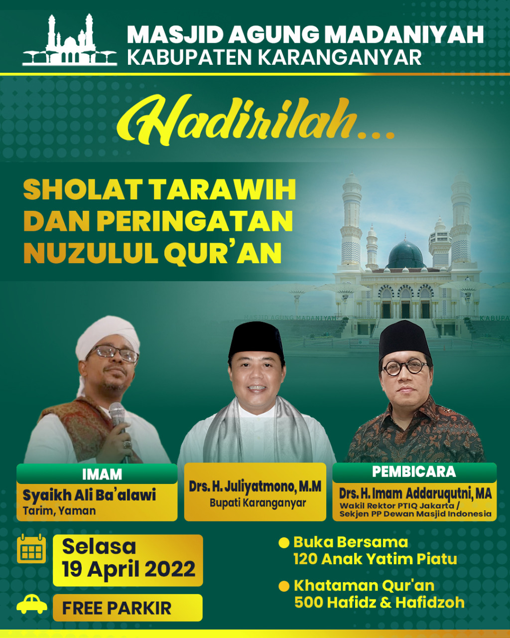 Sholat Tarawih dan Peringatan Nuzulul Qur'an Kegiatan Masjid Agung Madaniyah Kabupaten Karanganyar KAB. KARANGANYAR