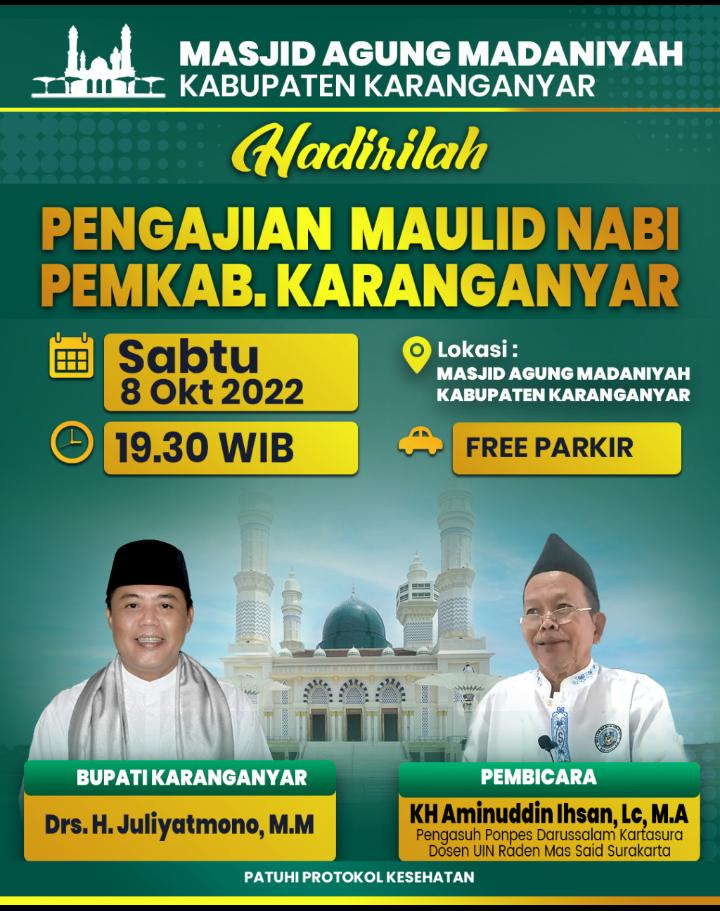 Pengajian Akbar Memperingati Maulid Nabi 8 Oktober 2022 Kegiatan Masjid Agung Madaniyah Kabupaten Karanganyar KAB. KARANGANYAR
